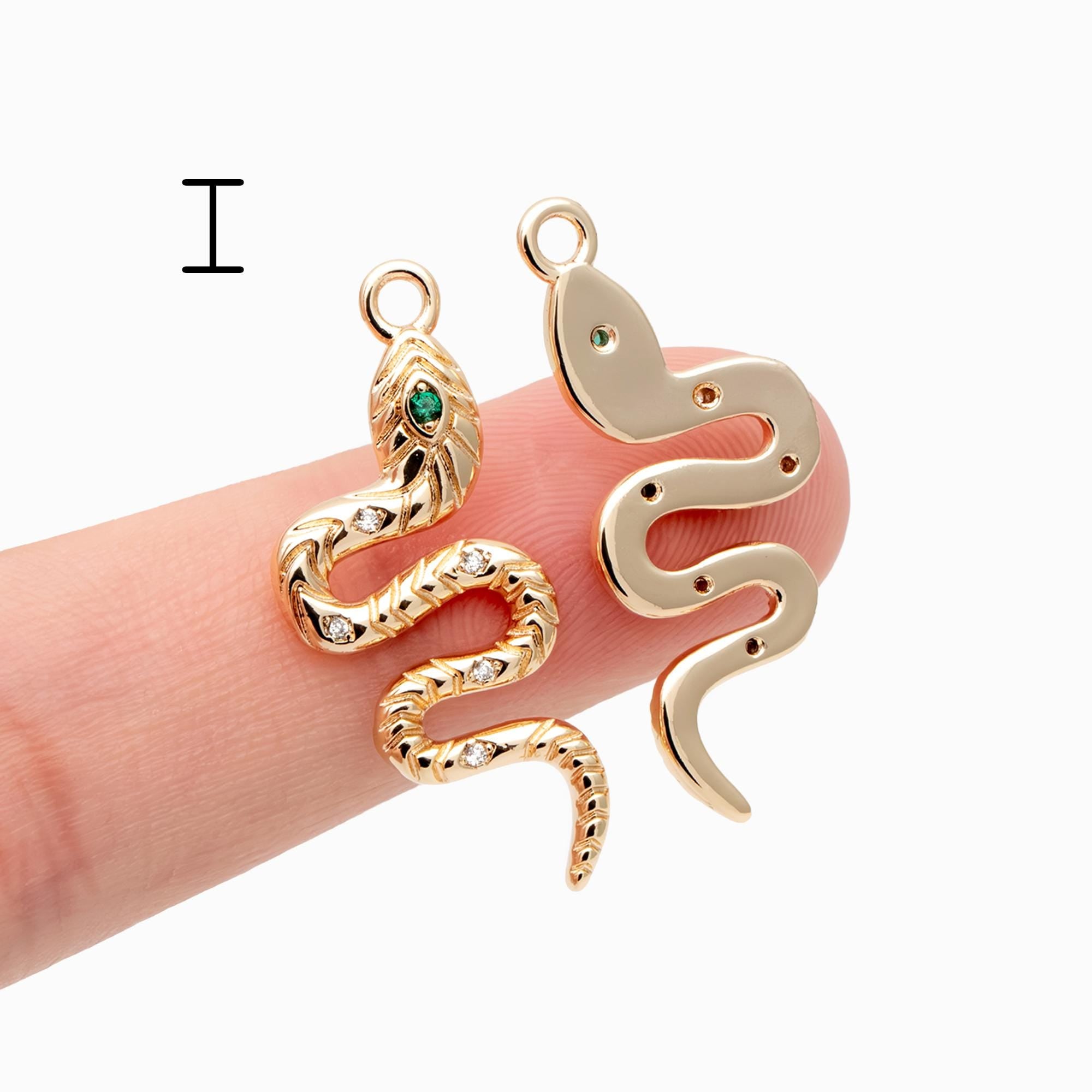 4pcs Gold Snake Charm, 18K Gold Plated Brass, Snake Necklace Jewelry Pendant (GB-2756)